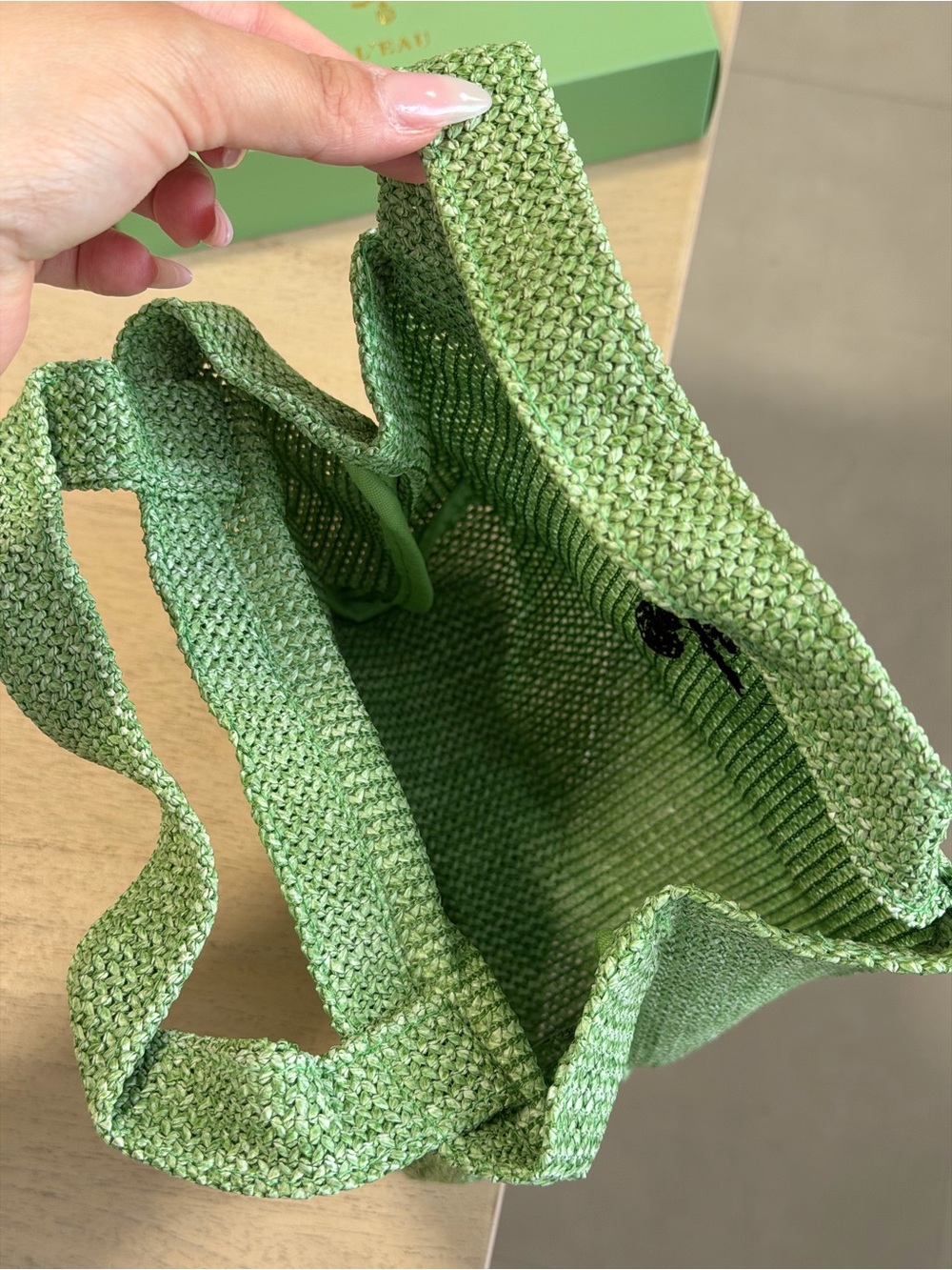 Prada Green Woven Tote with Embroidered Logo - Picture 2 of 4